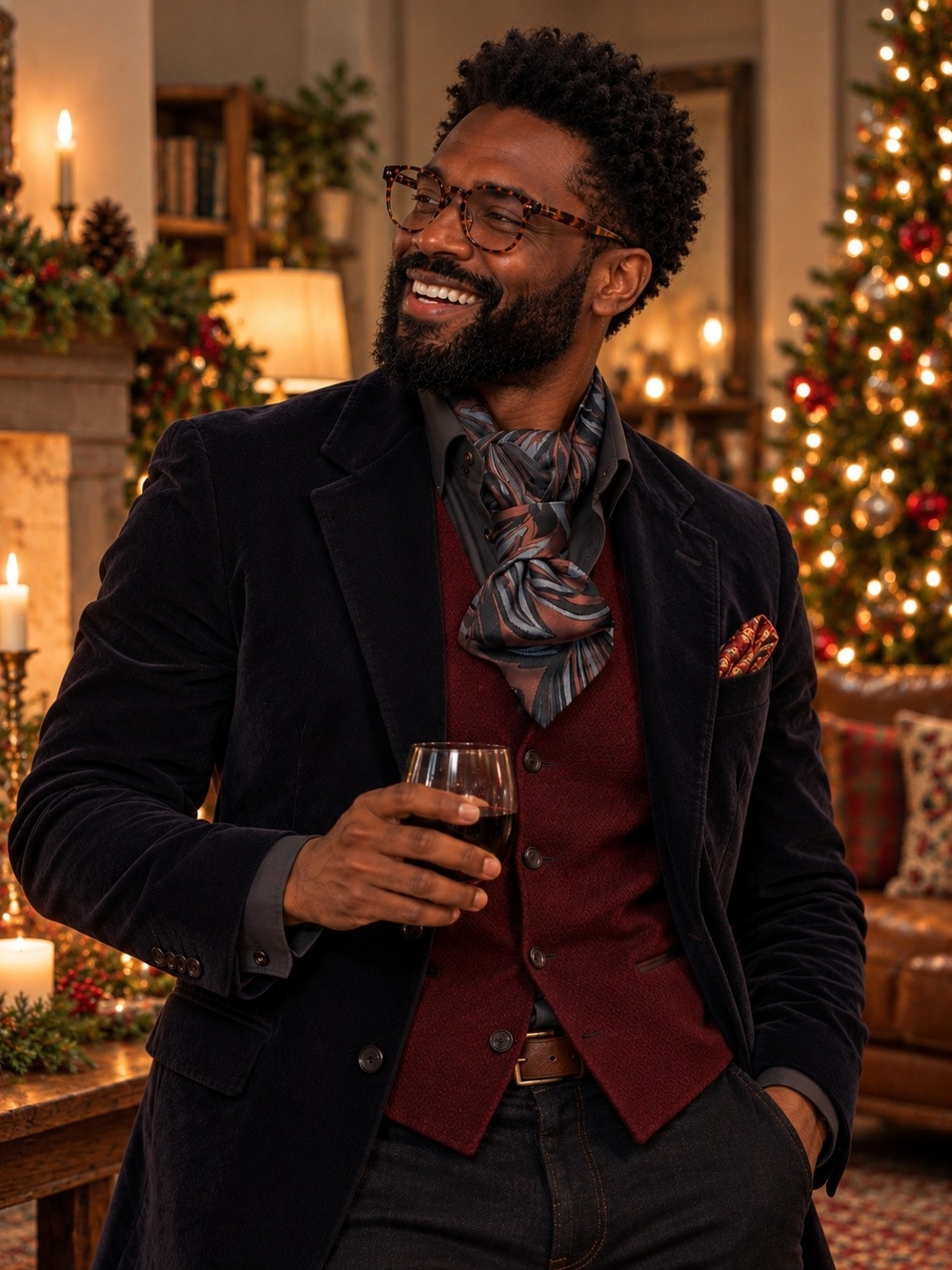 Brown/Purple, Gray and Black Patterned Ascot/ Cravat